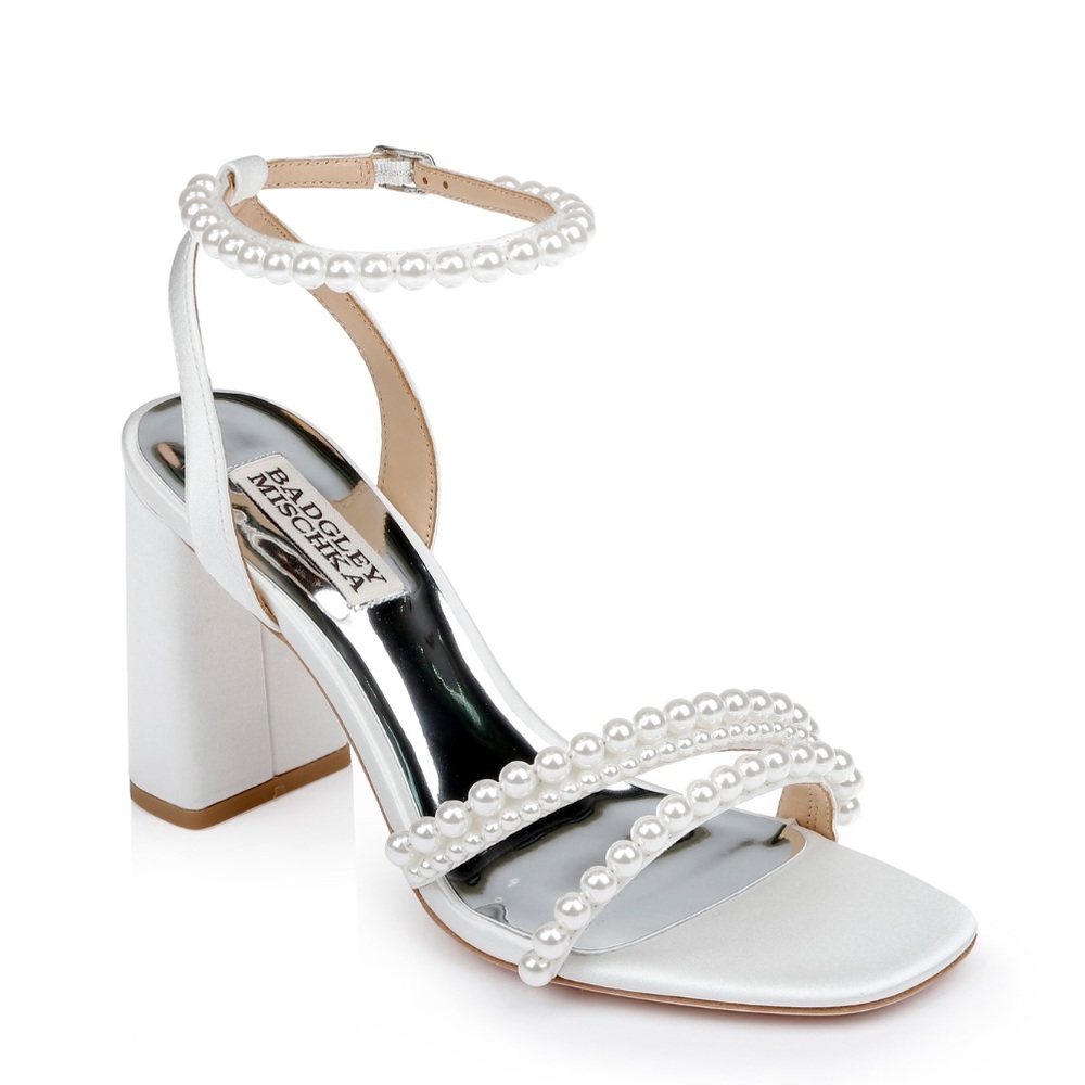 Badgley Mischka Feisty Pearl Block Adorned Heels